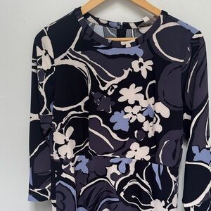 LOFT Navy and Cream Floral Dress